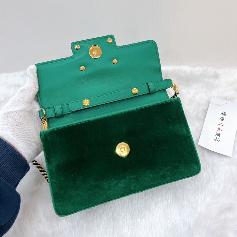 莉亞精品♡Gucci 544242 絲絨斜背包 綠 二手-14