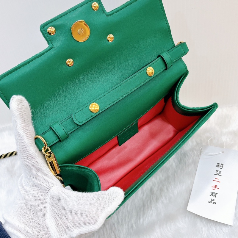 莉亞精品♡Gucci 544242 絲絨斜背包 綠 二手-15