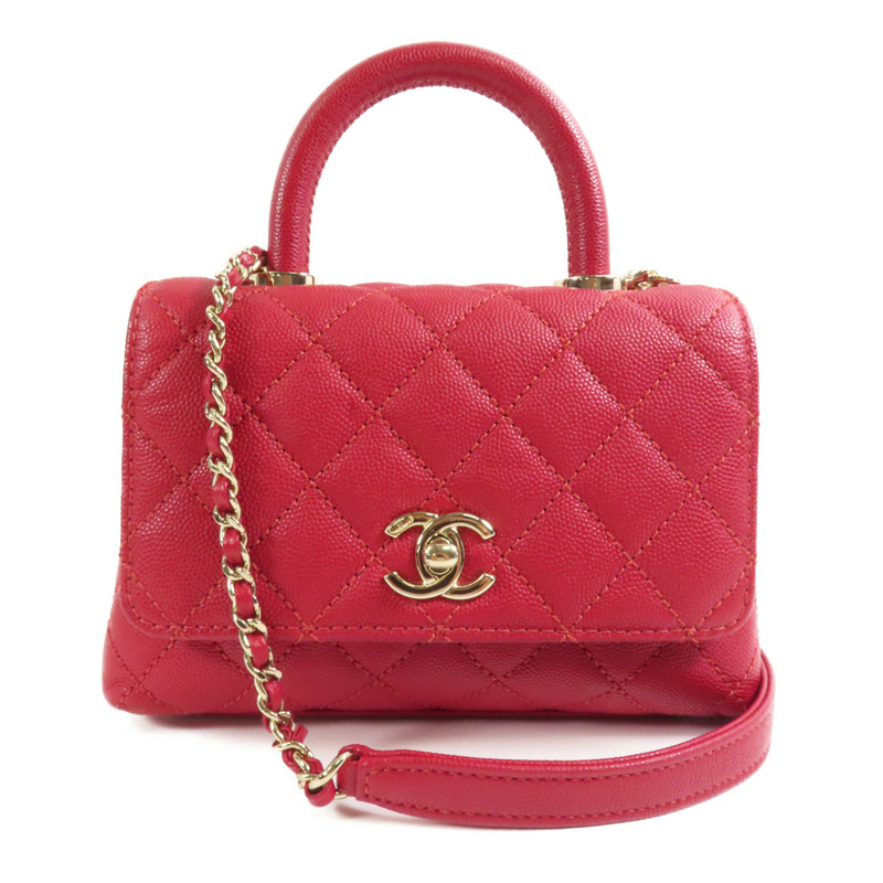 CHANEL 【激減優惠】牛皮皮革Mini Coco Handle金扣手挽肩背兩用袋-0