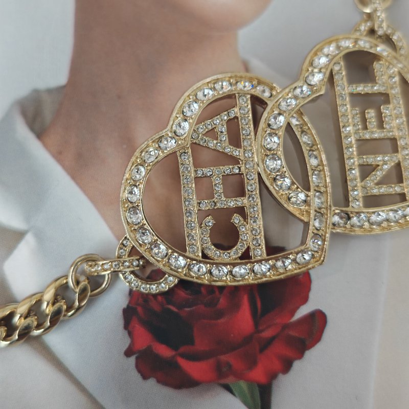 Chanel 23B雙愛心滿鑽字母 Choker 桃心設計配鑽鑲邊-4