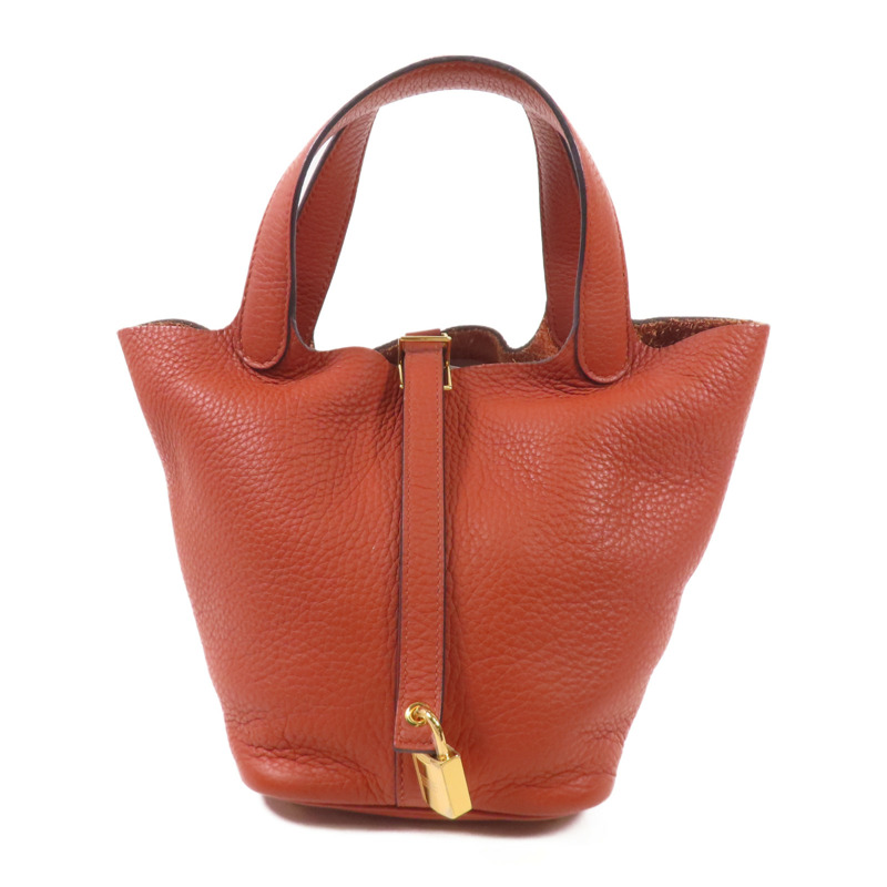 HERMES 【激減優惠】Clemence皮革Picotin PM金扣手挽袋Cuirre-0