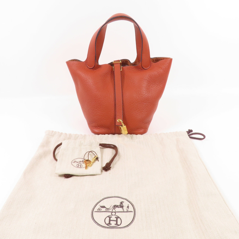 HERMES 【激減優惠】Clemence皮革Picotin PM金扣手挽袋Cuirre-8