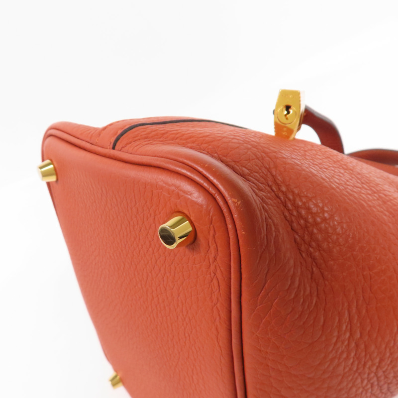 HERMES 【激減優惠】Clemence皮革Picotin PM金扣手挽袋Cuirre-10