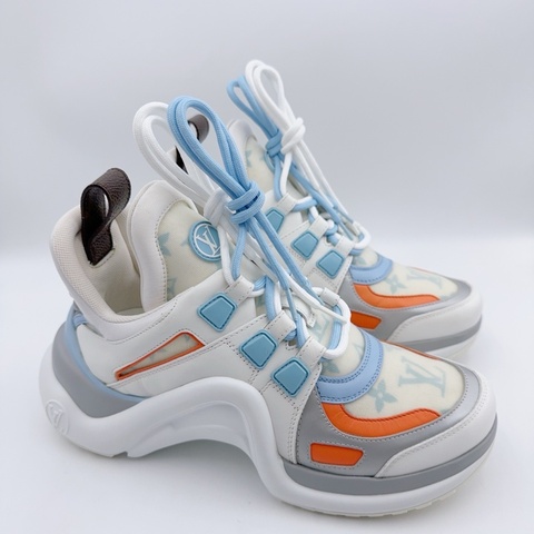 98新/Lv路易威登/36碼/藍白滿印拱橋老爹鞋