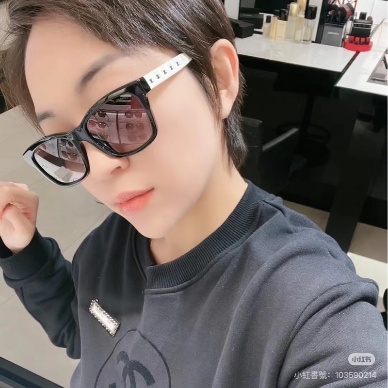 香奈兒 菱格紋連排Logo熊貓🐼墨鏡-2