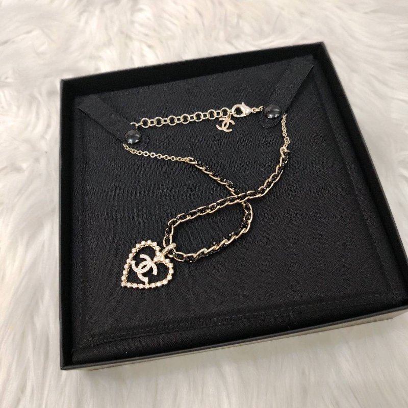 Chanel 25P黑金串珠鏤空滿鉆愛心choker 頸鏈-2