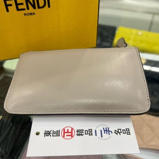 東區正精品㊣FENDI 8AP151 灰色全皮橘眼一字拉鍊鑰匙包零錢包 RZ5474-5