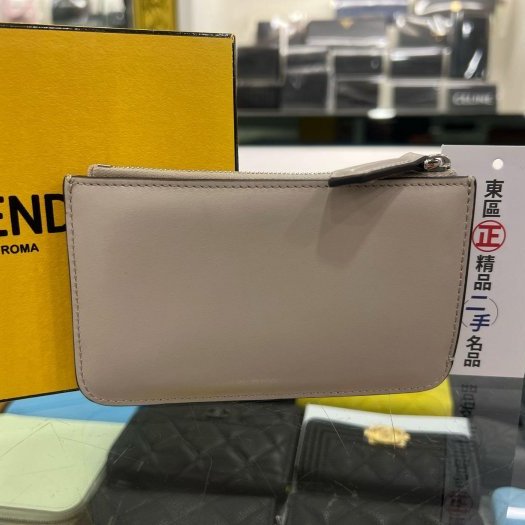 東區正精品㊣FENDI 8AP151 灰色全皮橘眼一字拉鍊鑰匙包零錢包 RZ5474-6