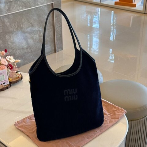 *SHIHNA名牌精品* Miu Miu 海軍藍燈芯絨Ivy 手提袋