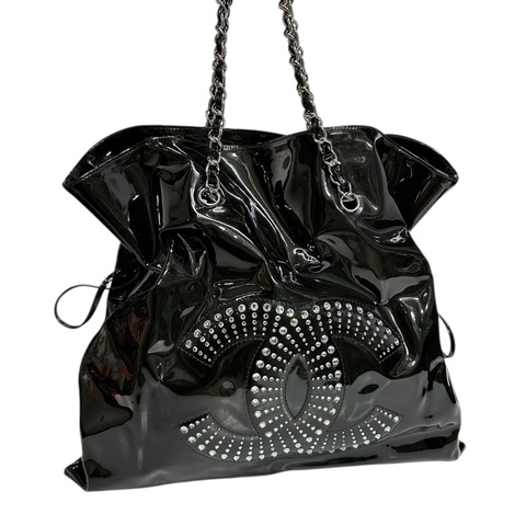 Chanel Shiny Leather Crystal Chain Tote Bag