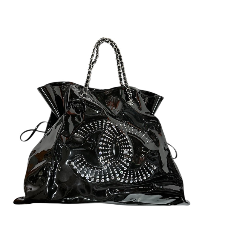Chanel Shiny Leather Crystal Chain Tote Bag-2
