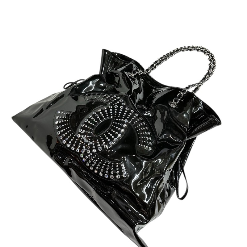 Chanel Shiny Leather Crystal Chain Tote Bag-8