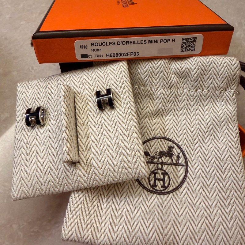 全新愛馬仕Hermes mini POP Noir 黑銀耳環 禮物-1
