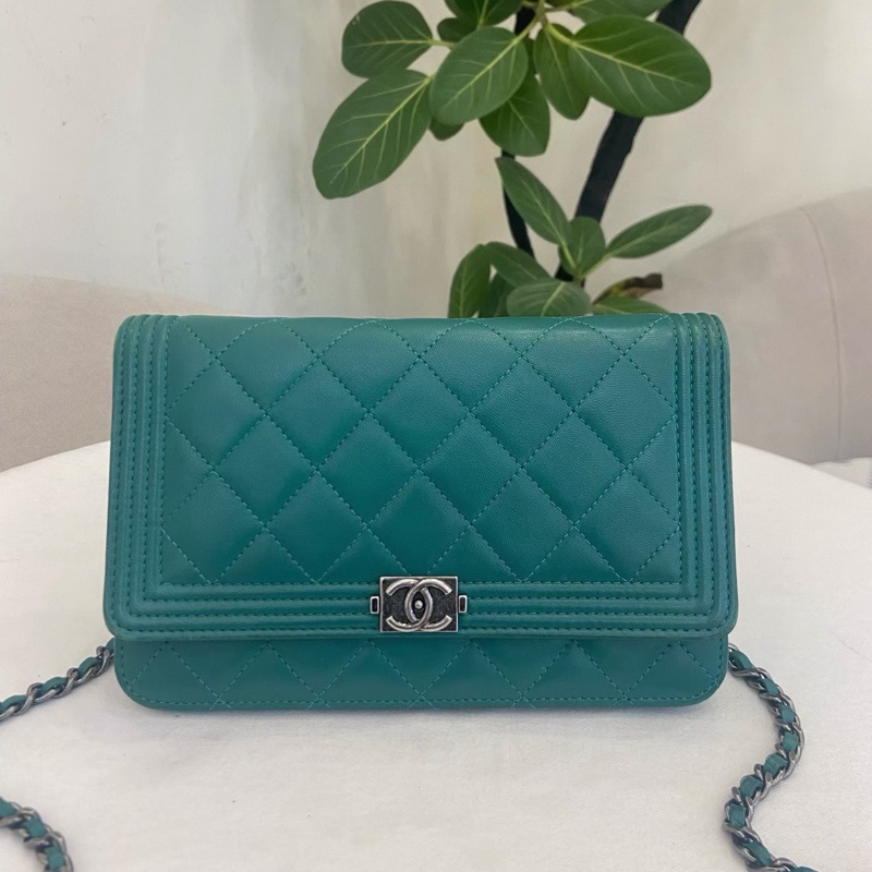 Chanel • Le Boy 湖水綠羊皮銀釦 Woc 鏈條包-0