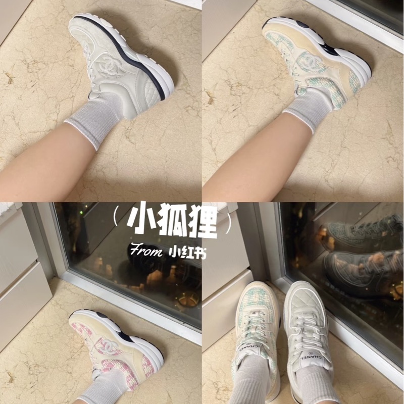 香奈兒 Chanel 毛呢鞋 淺綠色運動球鞋-3