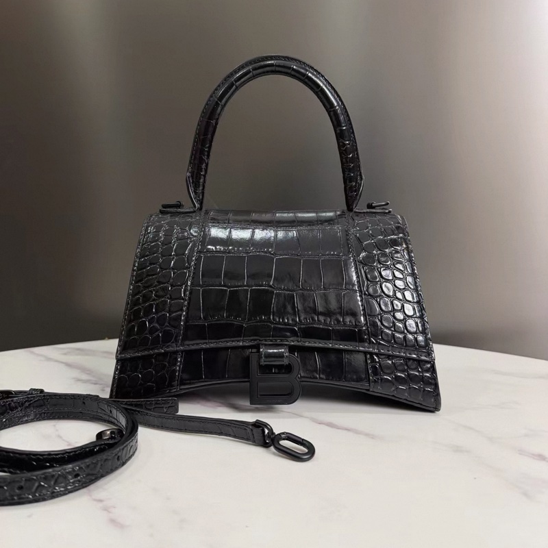 Balenciaga • Hourglass So Black 鱷魚壓紋全黑沙漏包 小號-2