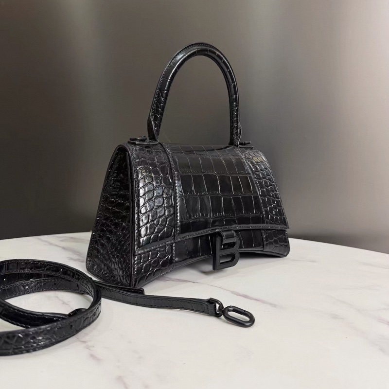 Balenciaga • Hourglass So Black 鱷魚壓紋全黑沙漏包 小號-3