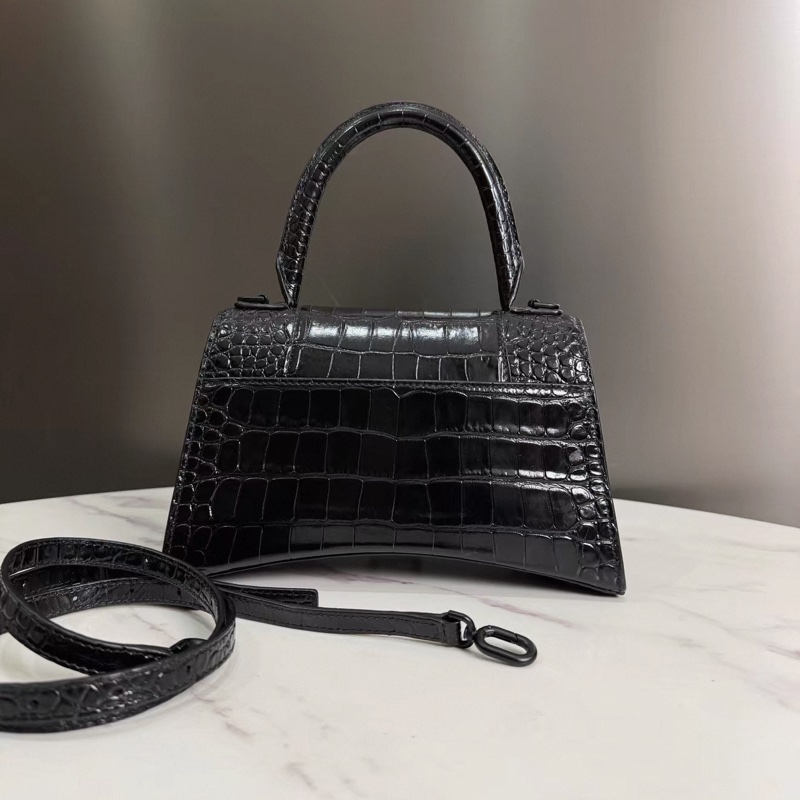 Balenciaga • Hourglass So Black 鱷魚壓紋全黑沙漏包 小號-4