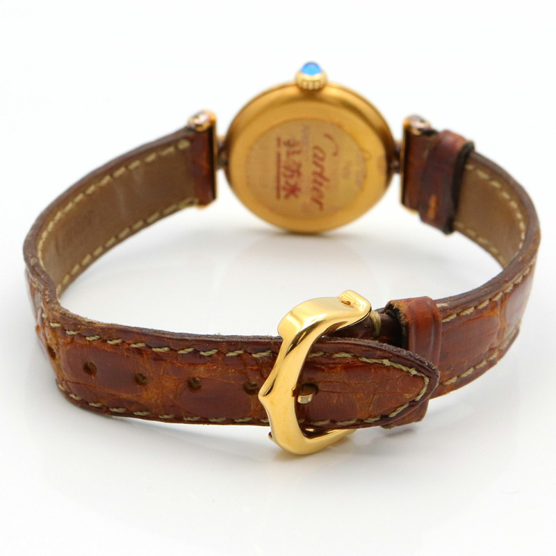 卡地亞 Must Colisee Vermeil SM 女士腕錶,鍍金,皮革錶帶,金色,W1000553-4