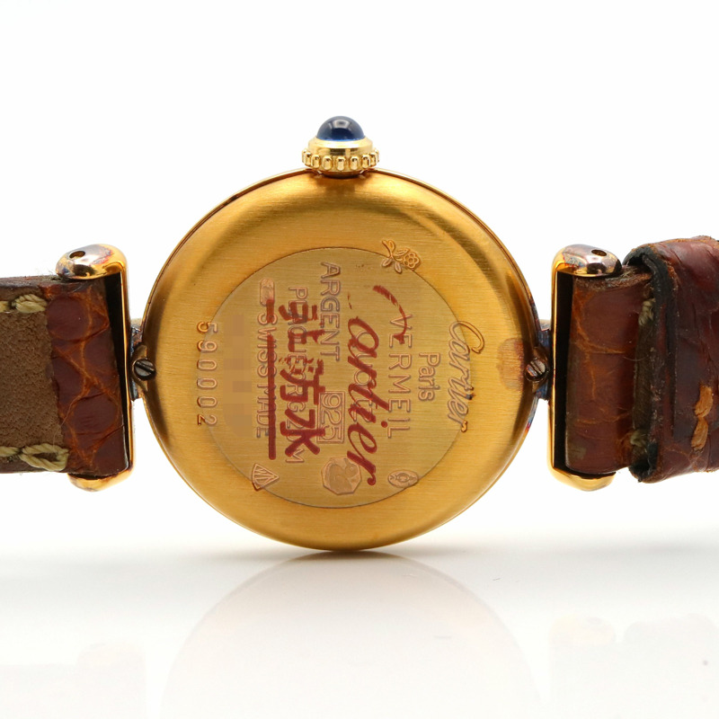 卡地亞 Must Colisee Vermeil SM 女士腕錶,鍍金,皮革錶帶,金色,W1000553-5