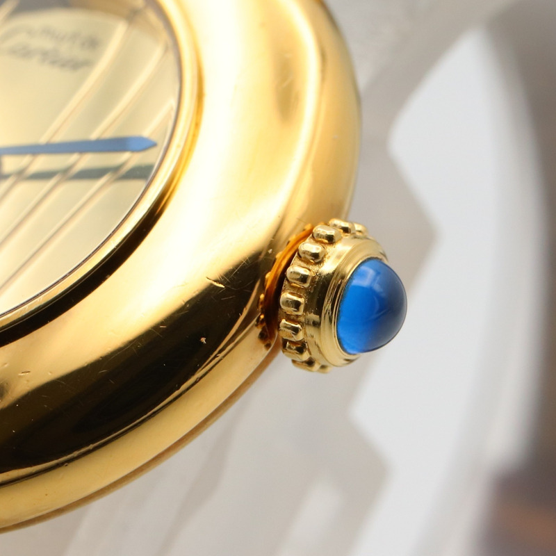 卡地亞 Must Colisee Vermeil SM 女士腕錶,鍍金,皮革錶帶,金色,W1000553-6