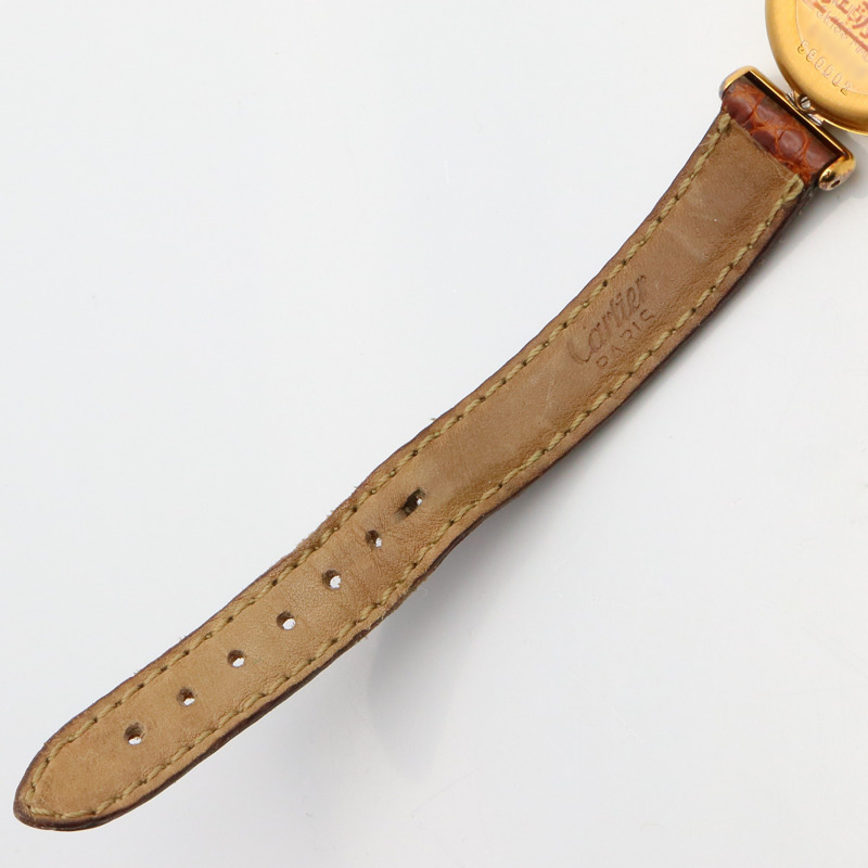 卡地亞 Must Colisee Vermeil SM 女士腕錶,鍍金,皮革錶帶,金色,W1000553-12
