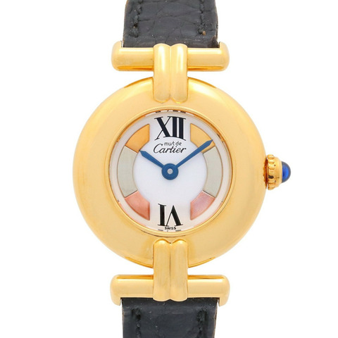 卡地亞 Must Colisee Vermeil 女士腕錶，鍍金，皮革錶帶，白色，W1006654