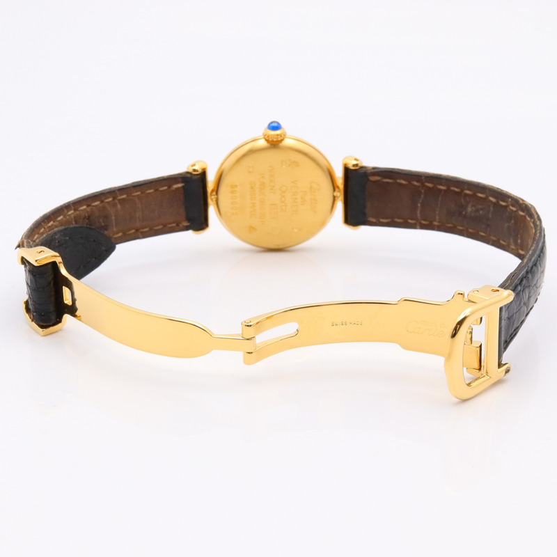 卡地亞 Must Colisee Vermeil 女士腕錶,鍍金,皮革錶帶,白色,W1006654-2