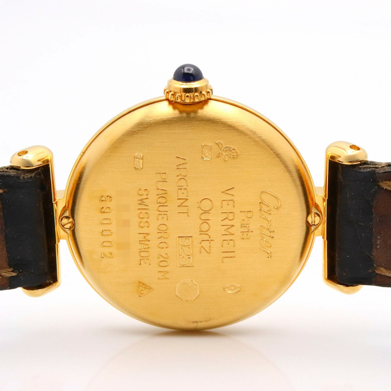 卡地亞 Must Colisee Vermeil 女士腕錶,鍍金,皮革錶帶,白色,W1006654-3