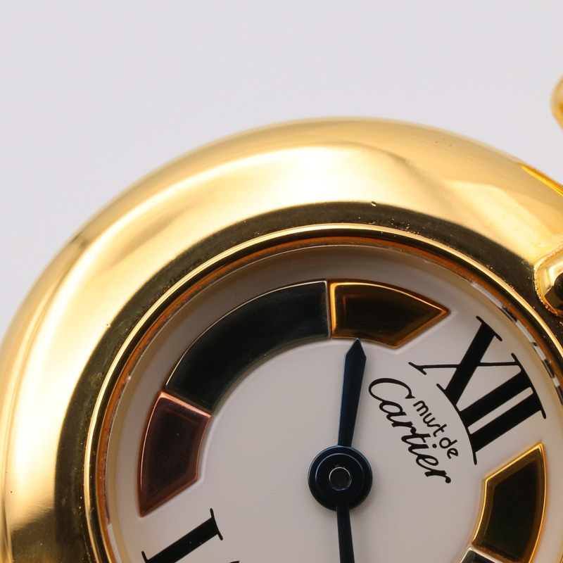 卡地亞 Must Colisee Vermeil 女士腕錶,鍍金,皮革錶帶,白色,W1006654-10