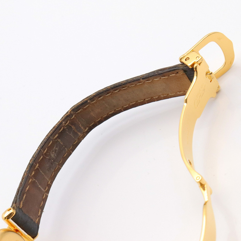 卡地亞 Must Colisee Vermeil 女士腕錶,鍍金,皮革錶帶,白色,W1006654-13