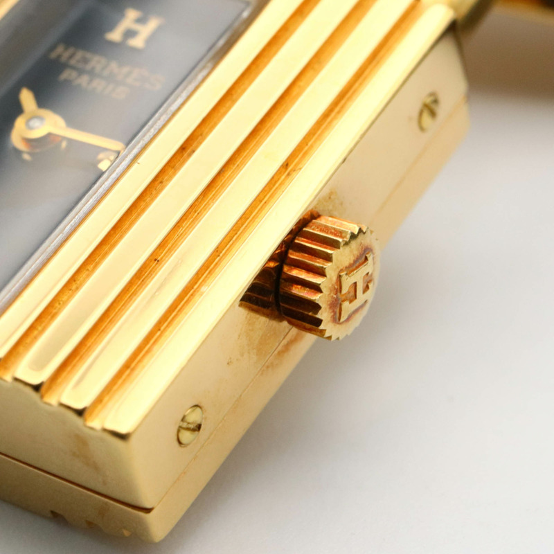 愛馬仕 Kelly 女士腕錶，鍍金款，皮革錶帶，黑色，KE1.201-4