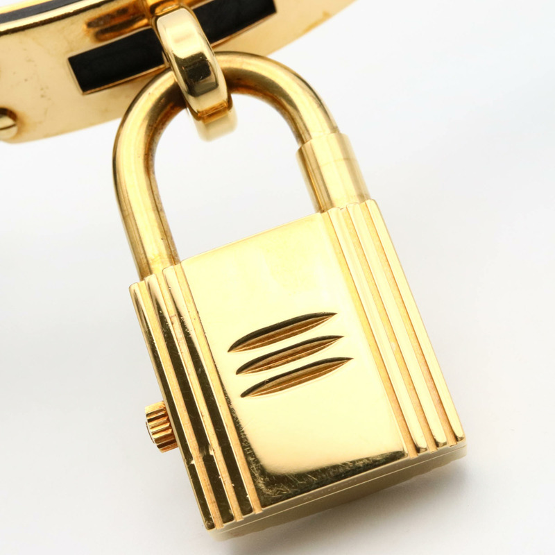 愛馬仕 Kelly 女士腕錶，鍍金款，皮革錶帶，黑色，KE1.201-7