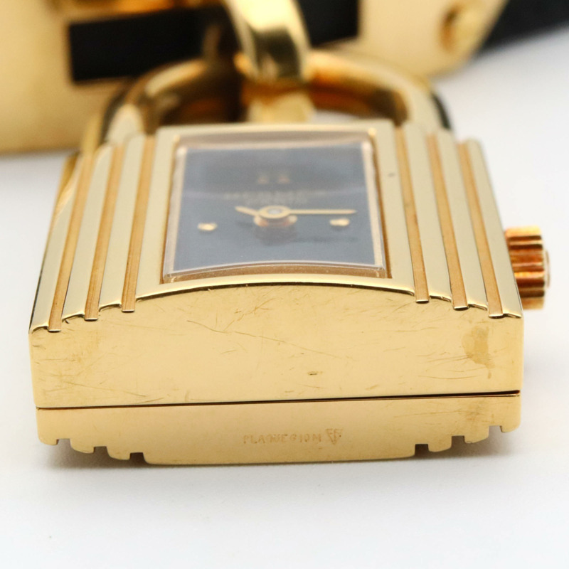 愛馬仕 Kelly 女士腕錶，鍍金款，皮革錶帶，黑色，KE1.201-8