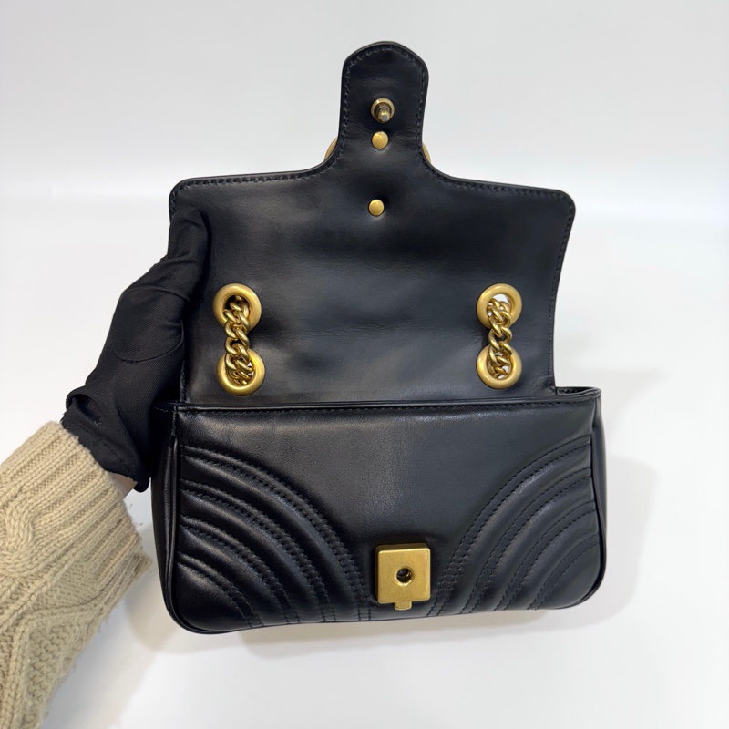 🖤黑金Mormont Gucci黑金牛皮馬孟下蓋側背包446744-12