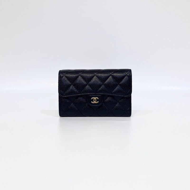 🖤香奈兒中夾Chanel黑金牛皮COCO三折下蓋中夾AP0232-1