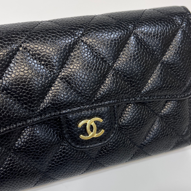 🖤香奈兒中夾Chanel黑金牛皮COCO三折下蓋中夾AP0232-15