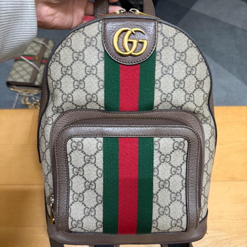 Gucci Ophidia經典綠紅綠織帶印花後背包-0