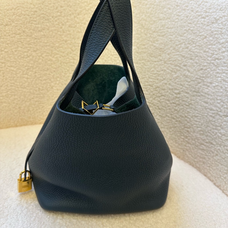 Hermès 愛馬仕 菜籃子18 松柏綠 Z刻金扣-8