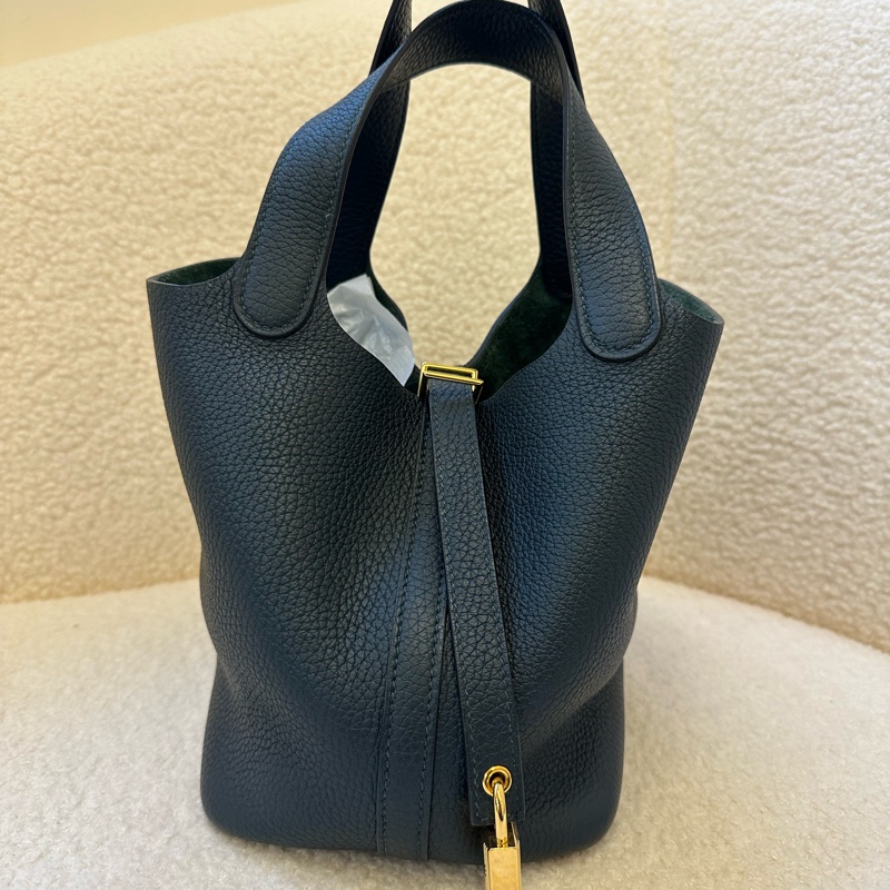 Hermès 愛馬仕 菜籃子18 松柏綠 Z刻金扣-9
