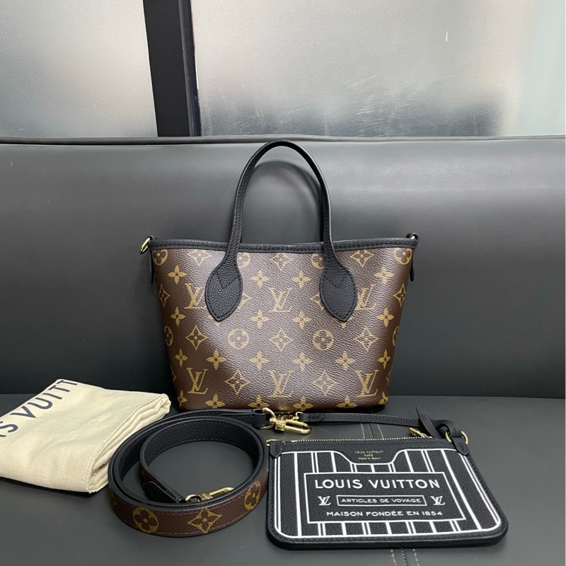 Lv neverfull bb 黑色老花雙面購物袋-6