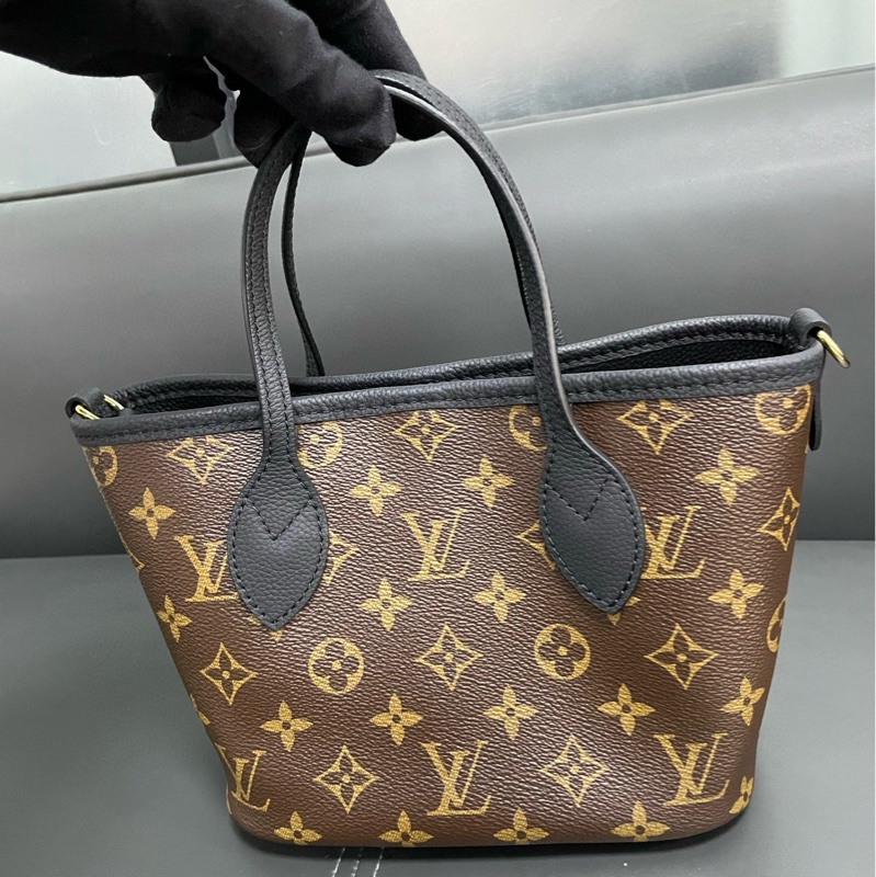 Lv neverfull bb 黑色老花雙面購物袋-8
