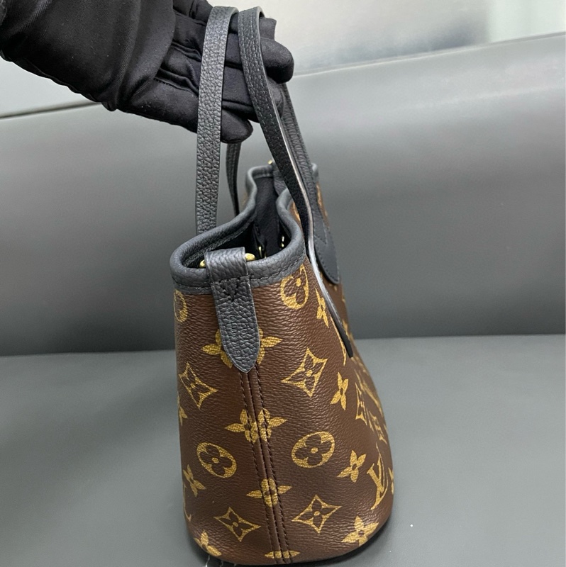 Lv neverfull bb 黑色老花雙面購物袋-9