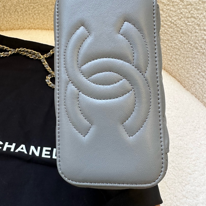 Chanel 香奈兒 手柄化妝盒 灰色金扣 芯片款  尺寸：16×9×8cm-5