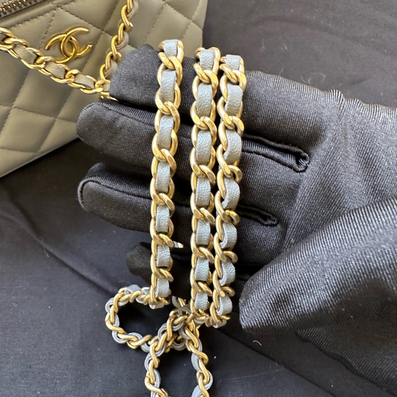 Chanel 香奈兒 手柄化妝盒 灰色金扣 芯片款  尺寸：16×9×8cm-6