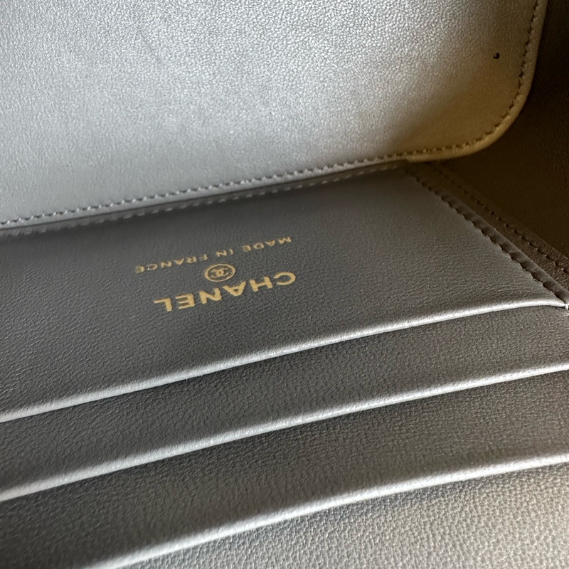 Chanel 香奈兒 手柄化妝盒 灰色金扣 芯片款  尺寸：16×9×8cm-7