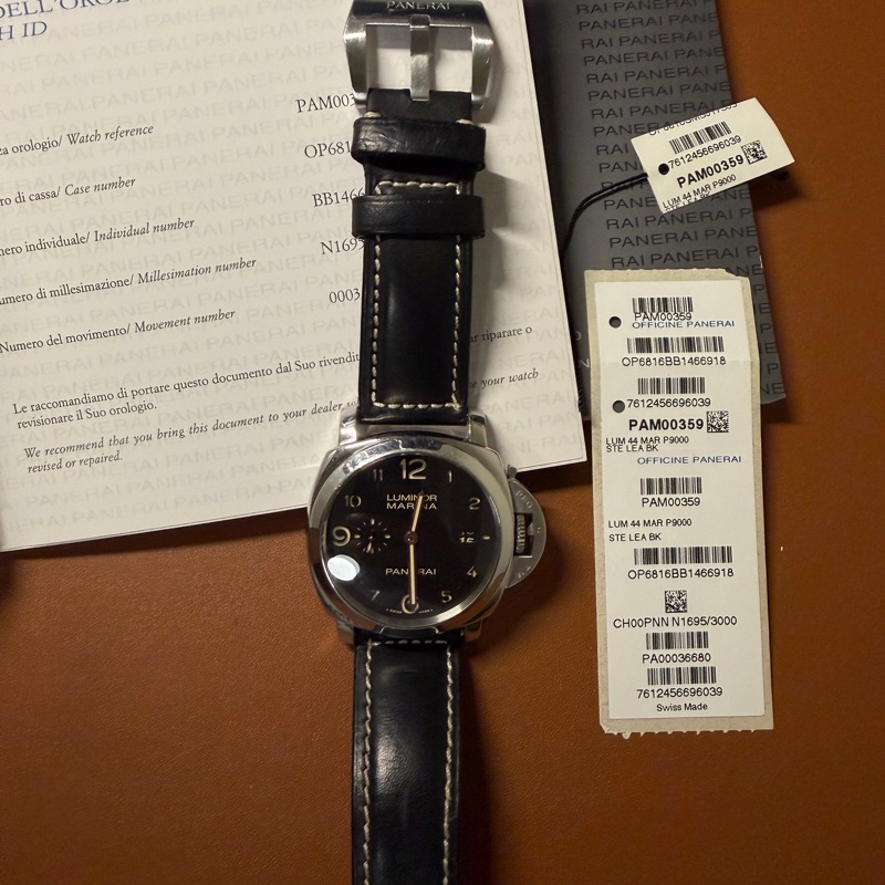 PANERAI 沛納海 Luminor PAM359 PAM00359 三明治面盤 菸草面 三日鍊 自動上鍊腕錶 中古-0