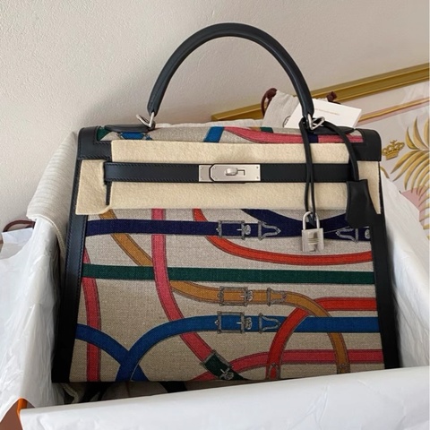 愛馬仕Kelly 32 限量款卡瓦爾卡多 黑銀 帶膜擱置品