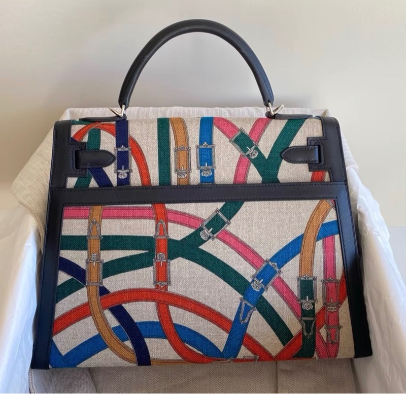 愛馬仕Kelly 32 限量款卡瓦爾卡多 黑銀 帶膜擱置品-7