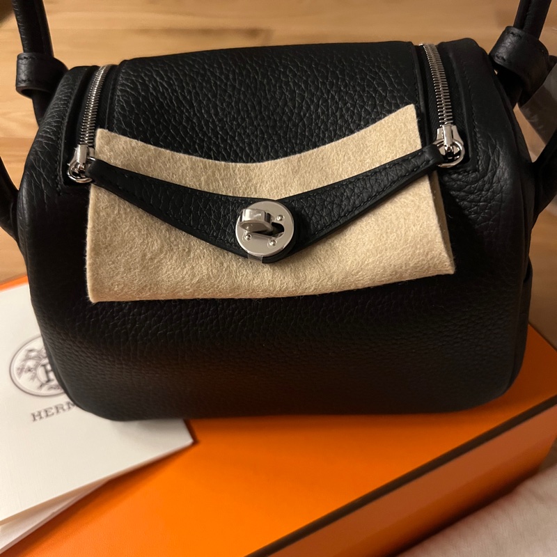 全新全配有購證 Hermes 愛馬仕 Mini Lindy 二代黑色銀扣 k刻-2